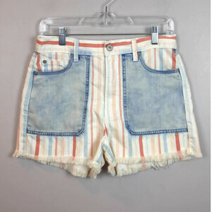 𝅺AMERICAN Eagle High Rise Mom Red White Blue Stripe Denim Shorts Size 6